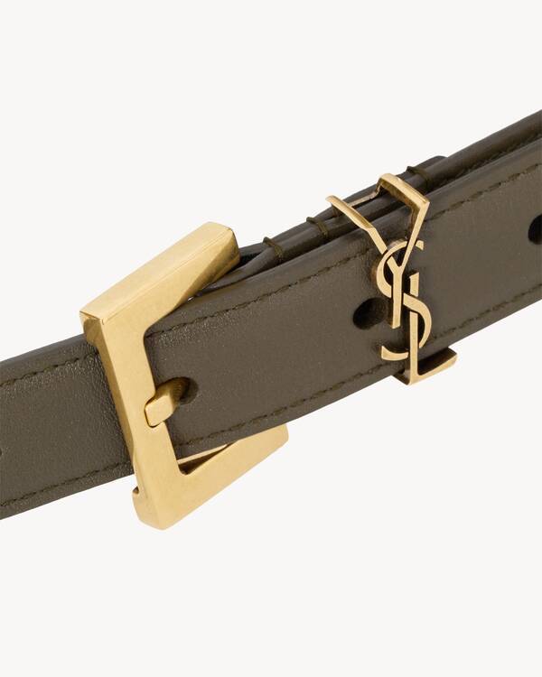 Saint Laurent Le Cassandre Narrow Smooth Leather Belt In Blue