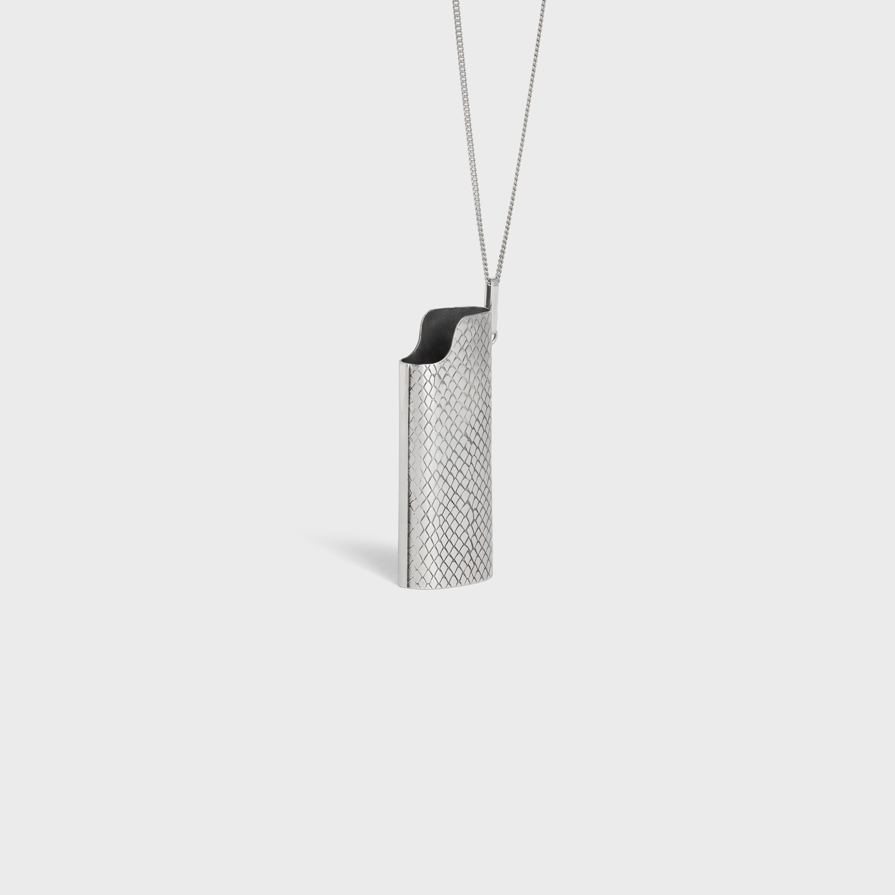 Celine Vintage Lighter Leather Cover Python Printed Necklace In White