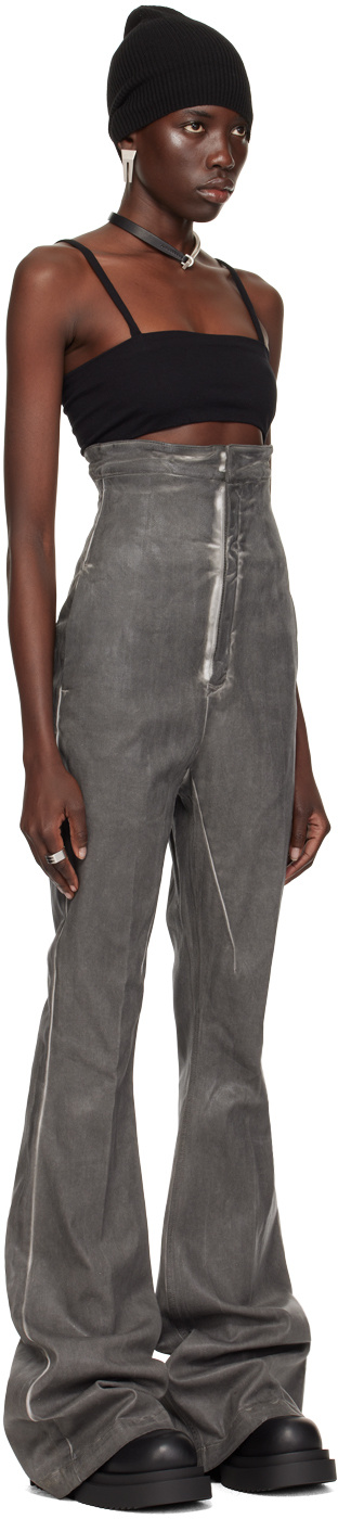 Rick Owens Coated Pressed-crease Flared Trousers In Black