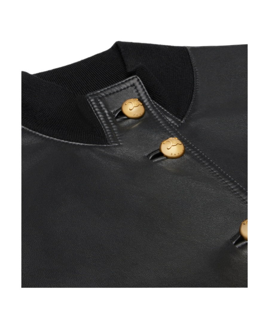 Celine Rib Collar Leather Jacket In Black