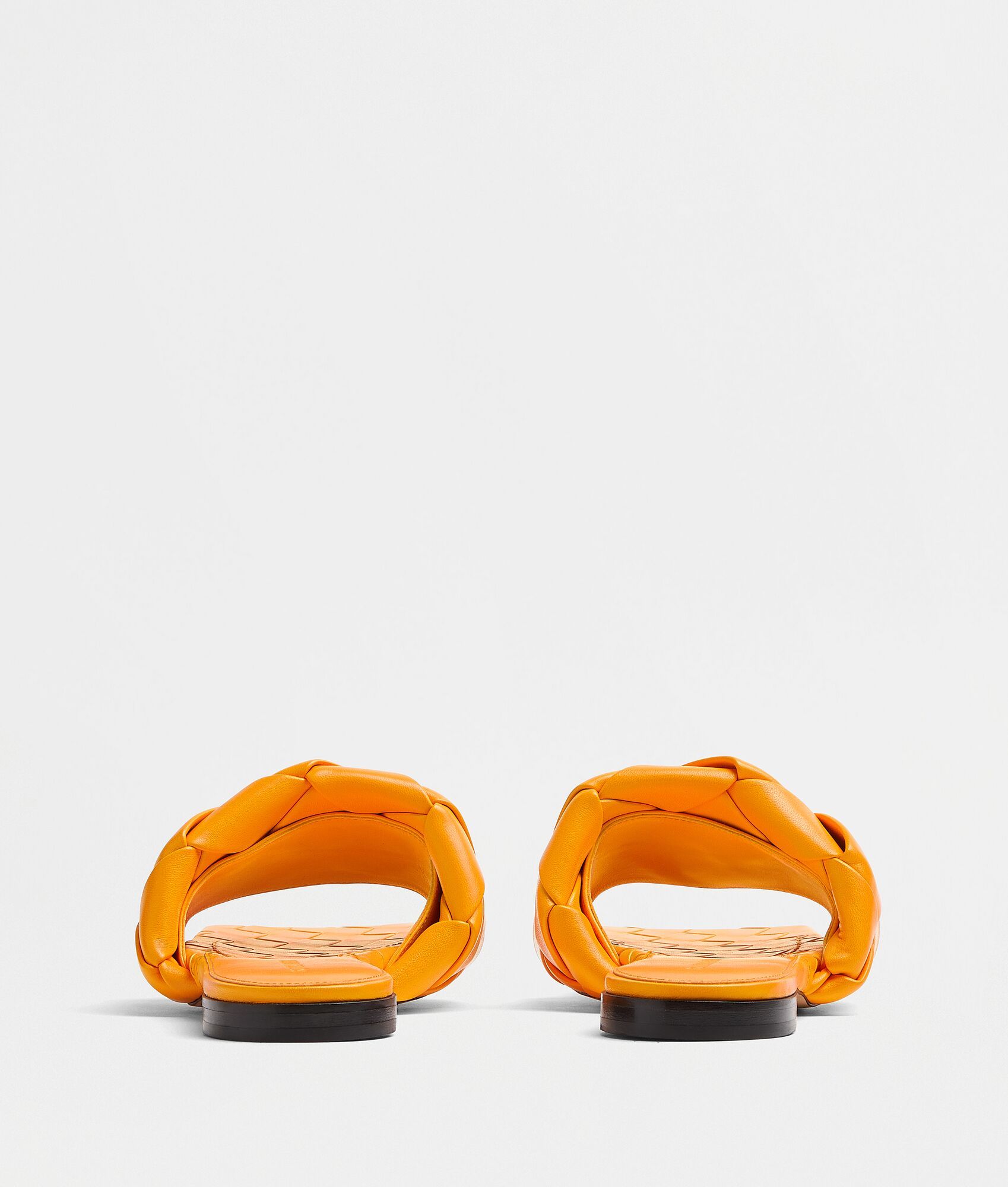 Bottega Veneta Orange Square Toe Leather Flat Sandals For Women In Orange