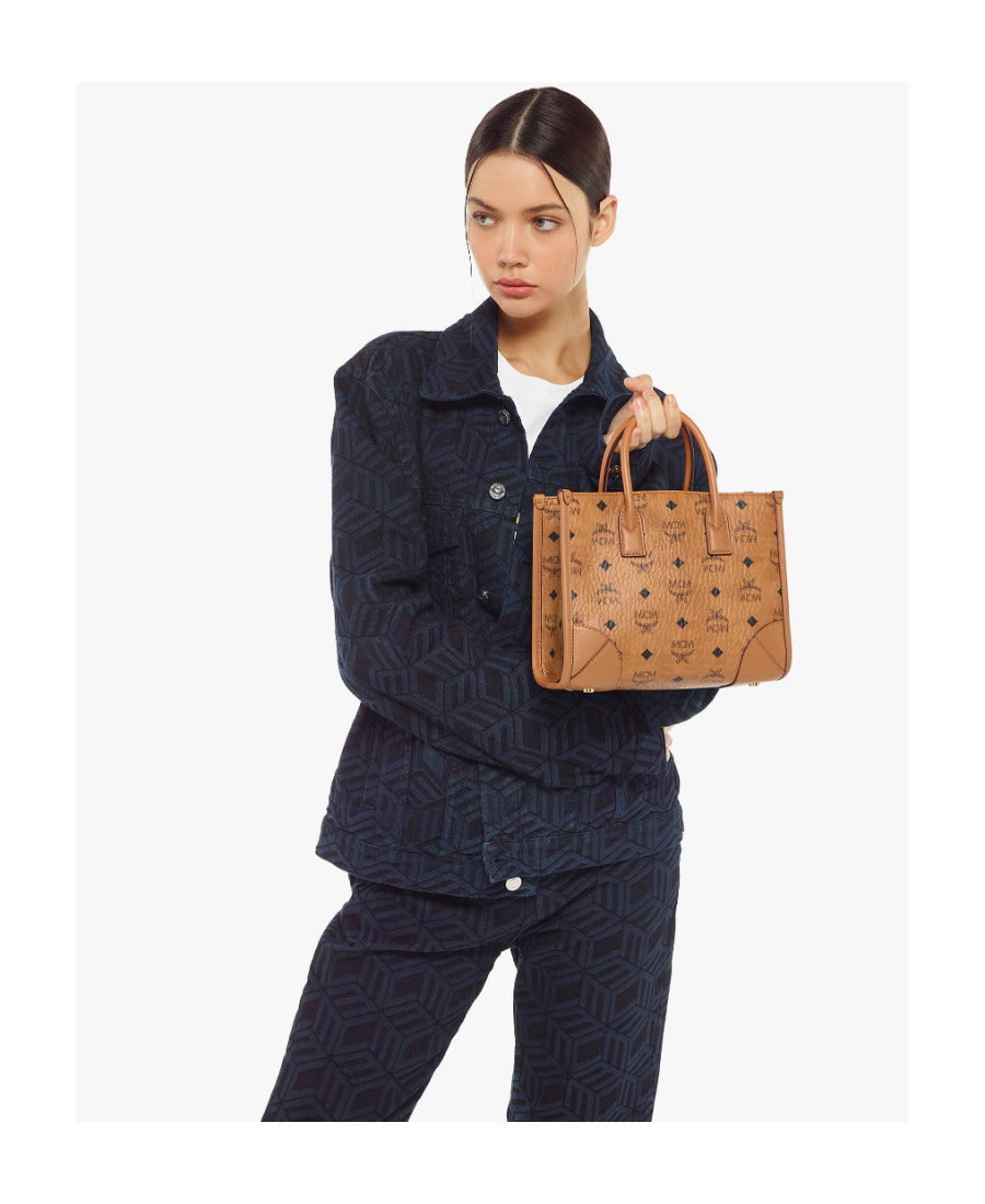 Mcm Structured Monogram Print Tote Bag In Brown