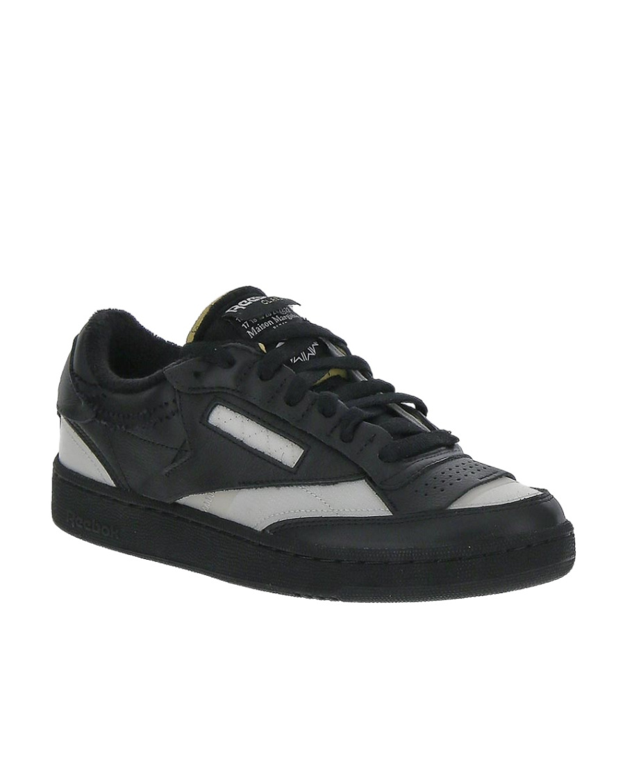 Maison Margiela Low-top Black Leather Sneakers With White Accents In Black