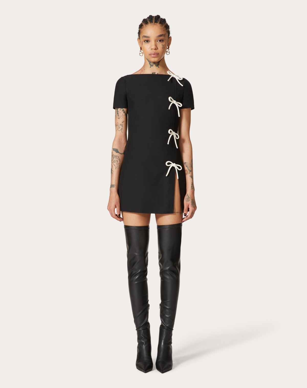 Valentino Crepe Couture Bow-embellished Minidress In Black