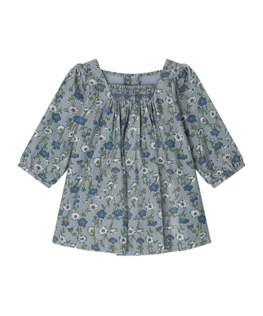 Bonpoint Cotton Floral Smocked Dress In Gray