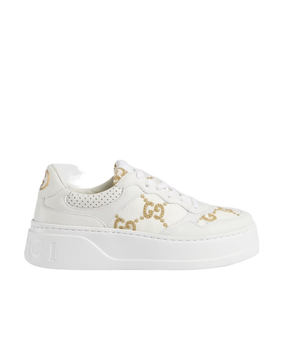 Gucci Gg Panelled Leather Sneakers In White