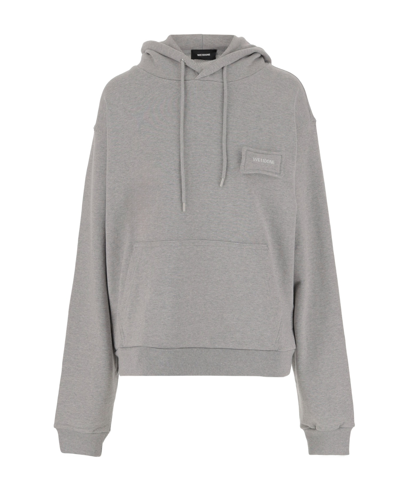 We11 Done Hooded Cotton Sweatshirt With Embroidered Logo And Pouch Pocket In Gray