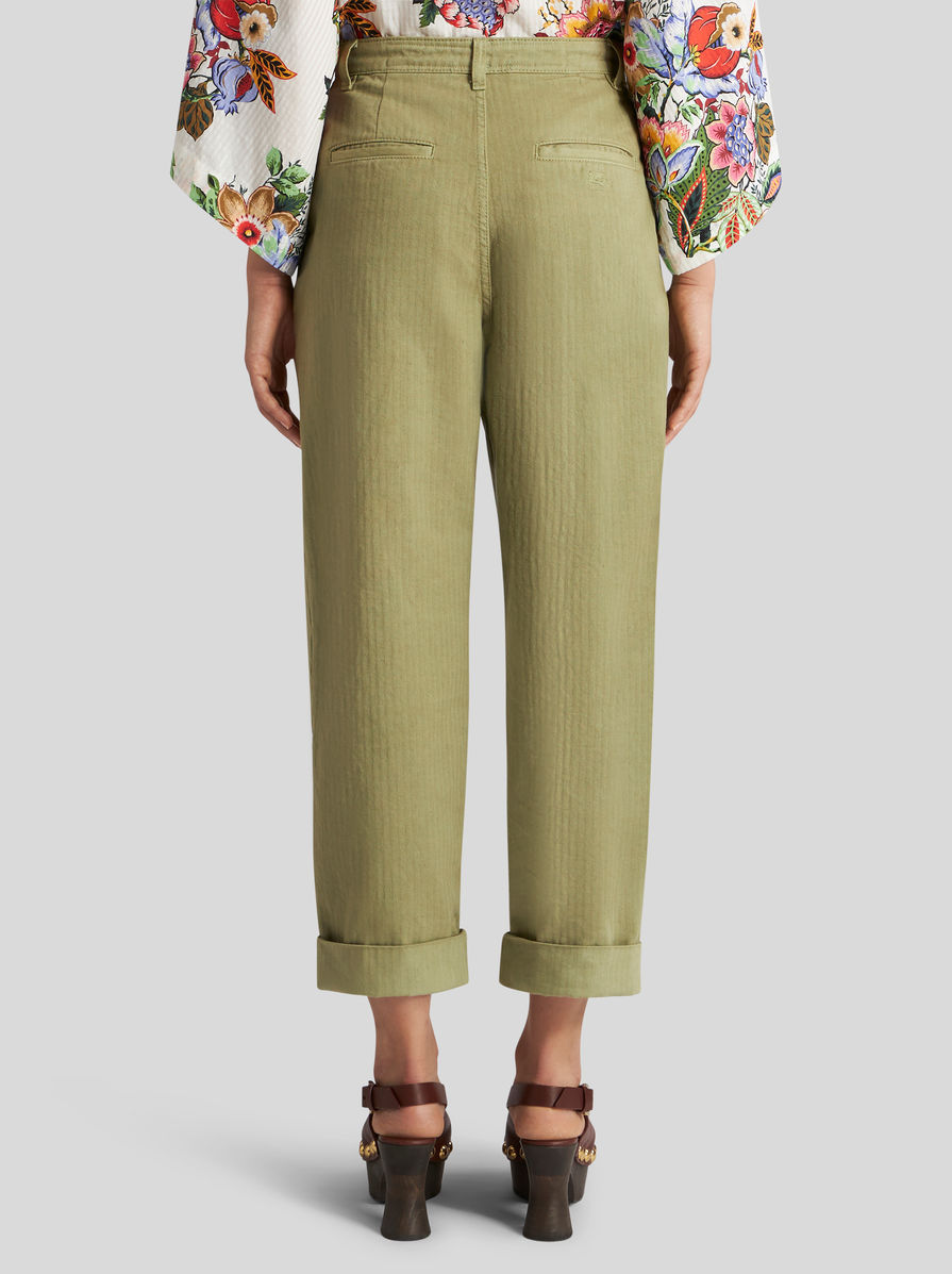 Etro Wide Leg Belted Trousers With Back Pockets In Green