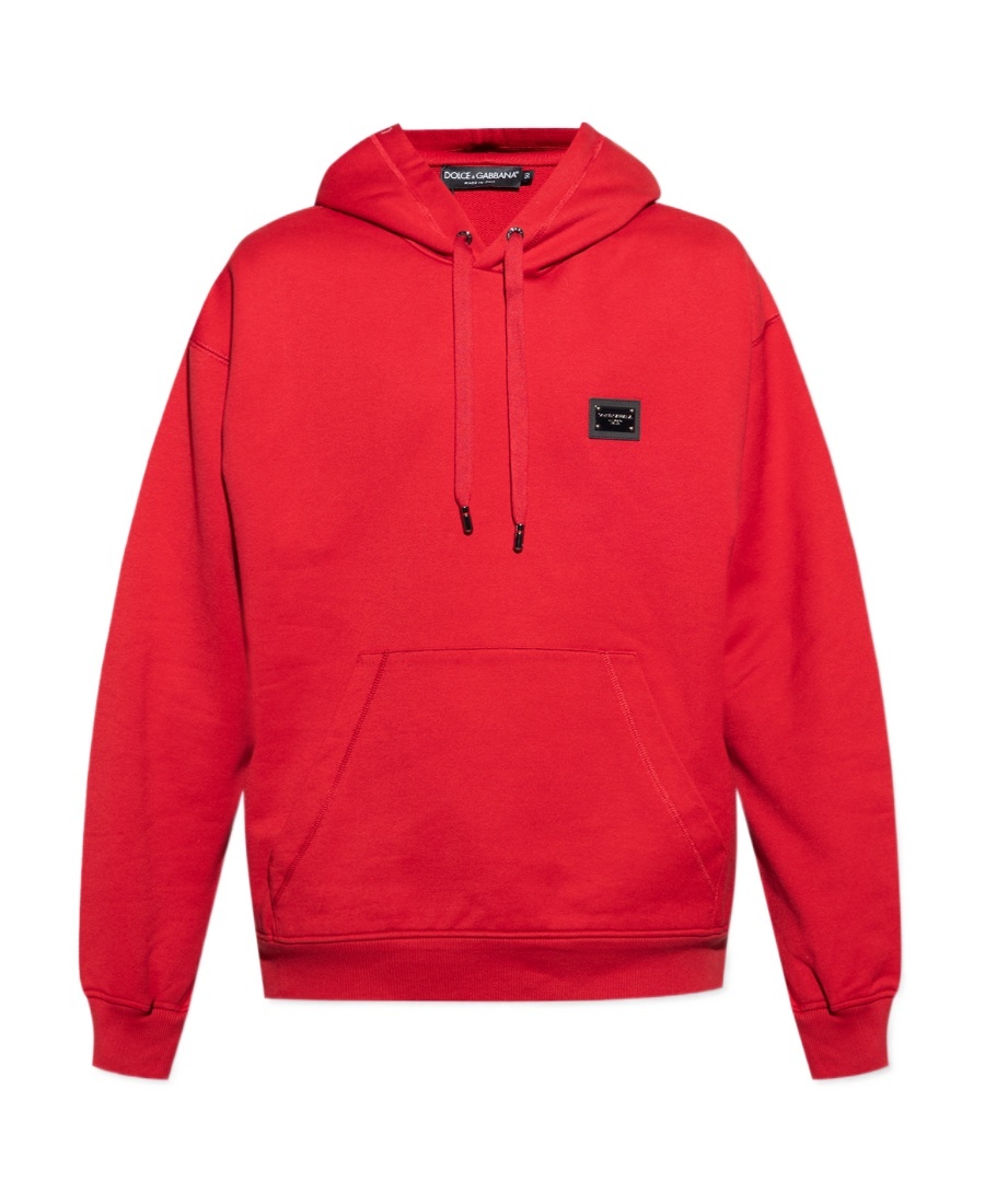 Dolce & Gabbana Logo Plaque Drawstring Hoodie In Red