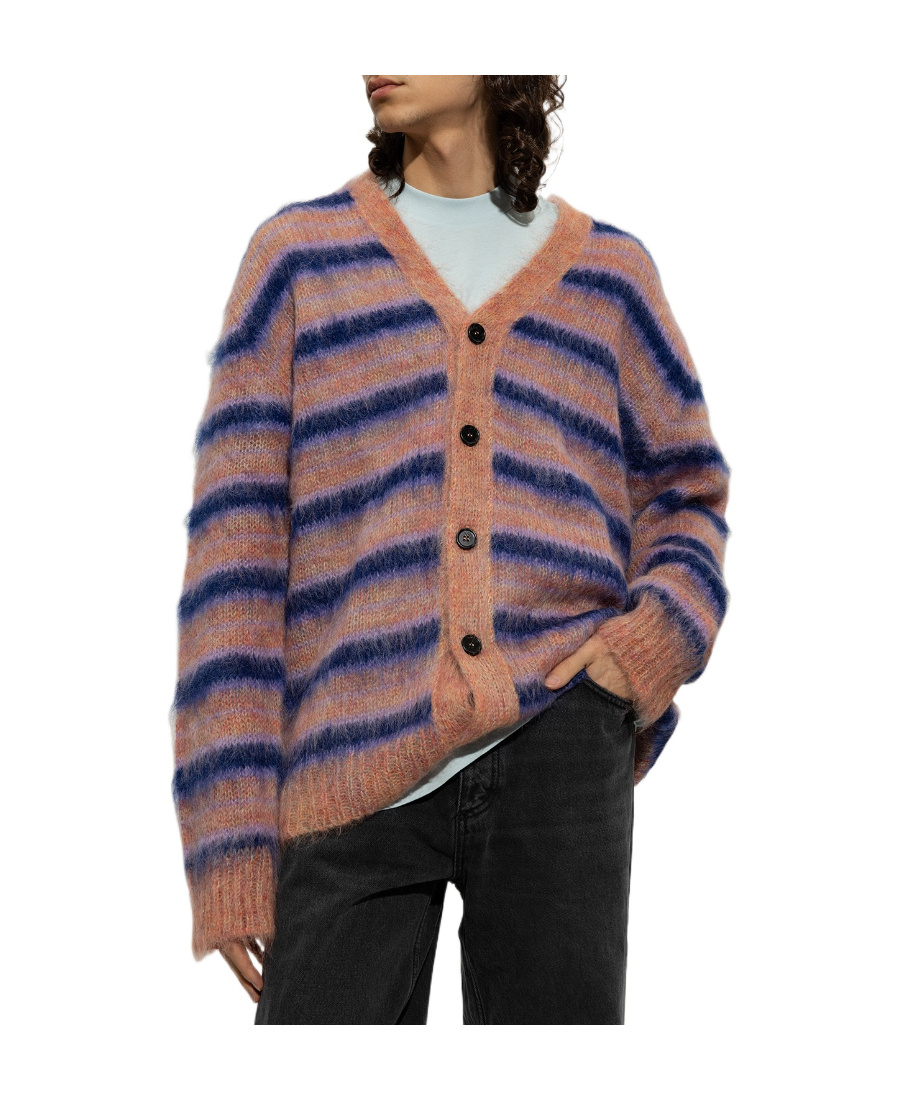 Marni Relaxed-fit Striped Mohair And Wool-blend Cardigan In Brown