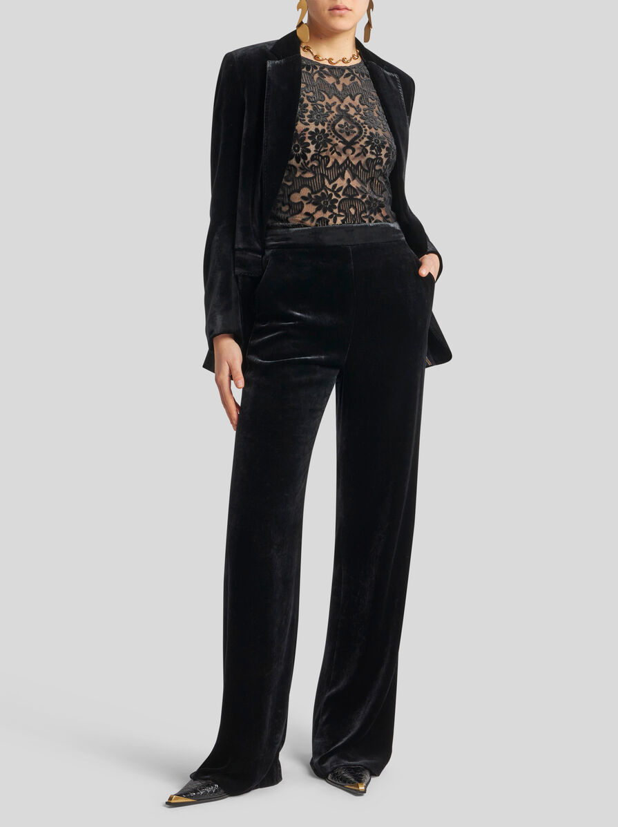 Etro , Velvet Palazzo Trousers, Woman, Black, Size 46 In Black