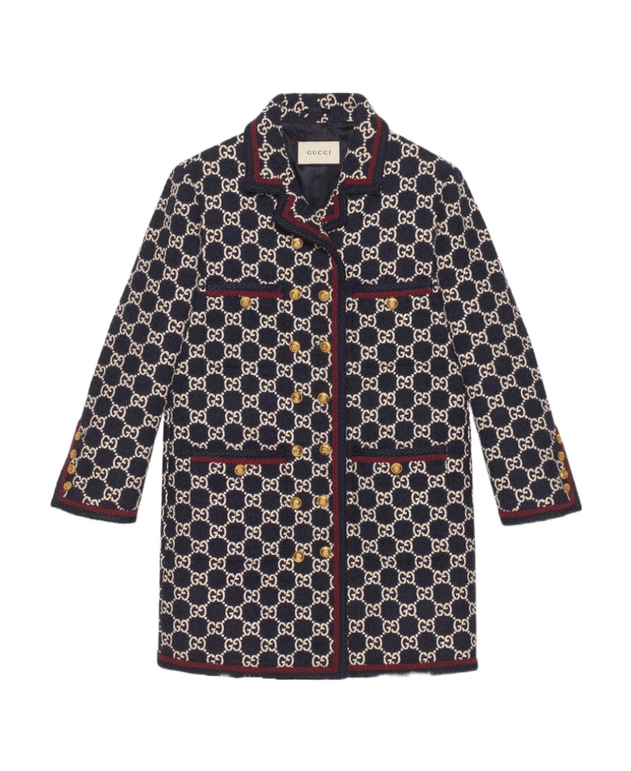 Gucci Gg Pattern Tweed Coat In Black