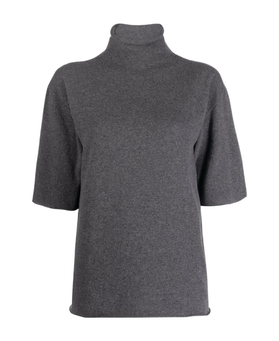 Jil Sander Short-sleeved Roll-neck Knitted Top In Black