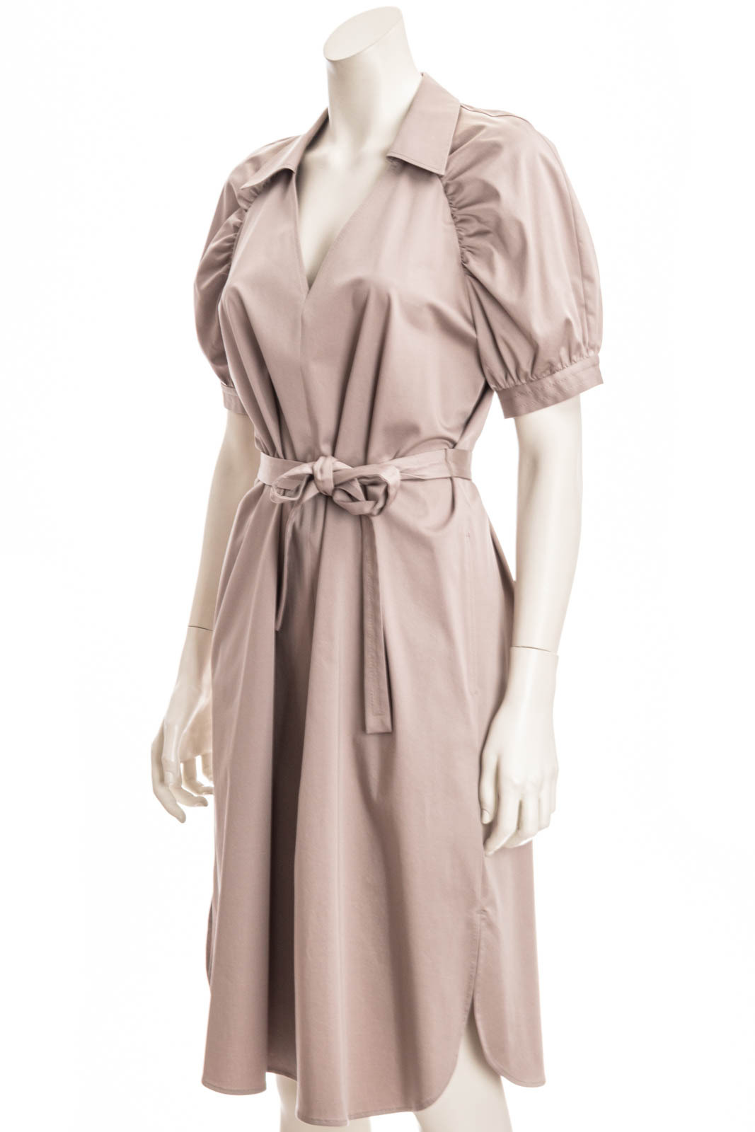 Shop Hugo Boss Belted Satin Midi Dress In Nude