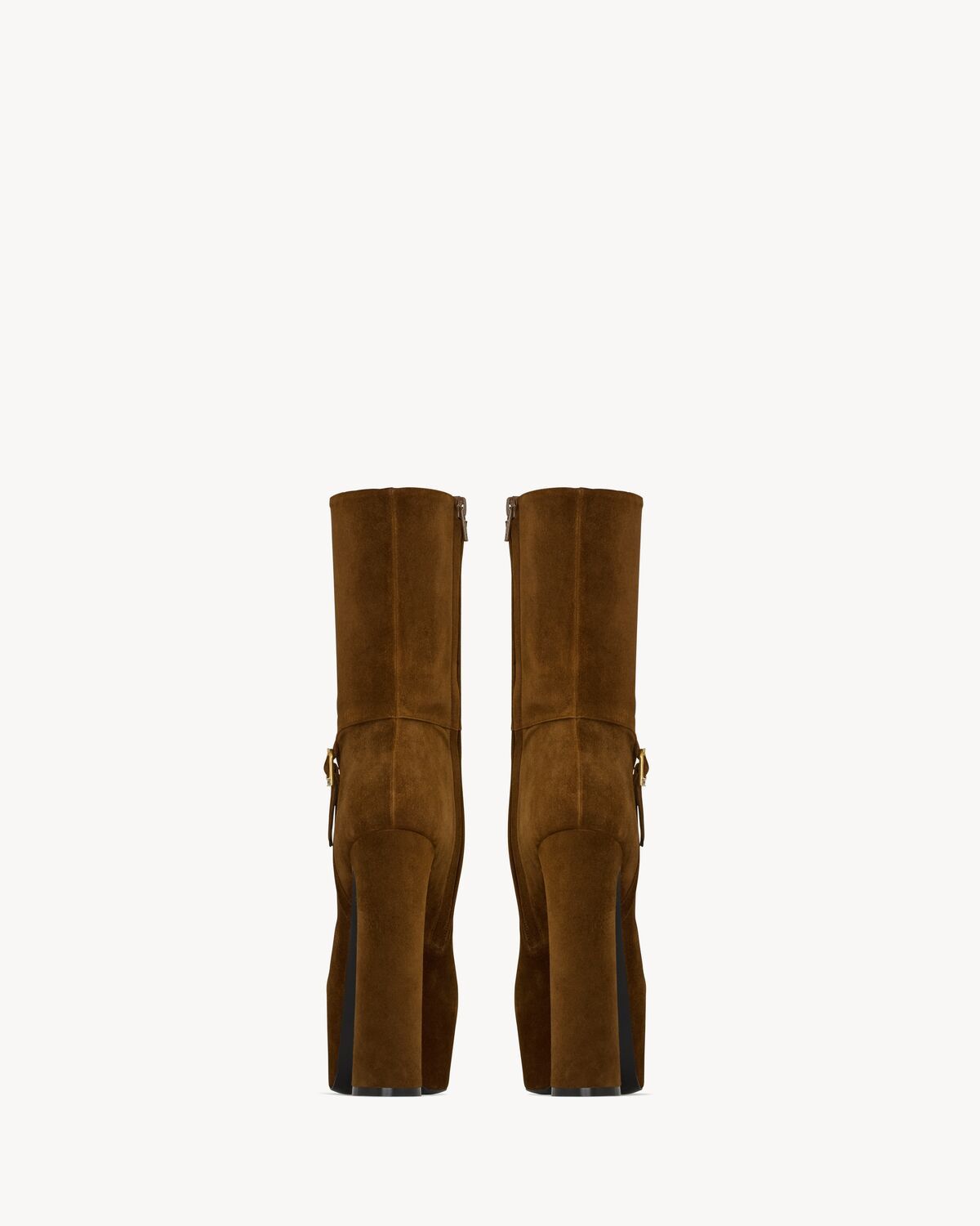 Saint Laurent Nico Platform Booties In Suede In Brown