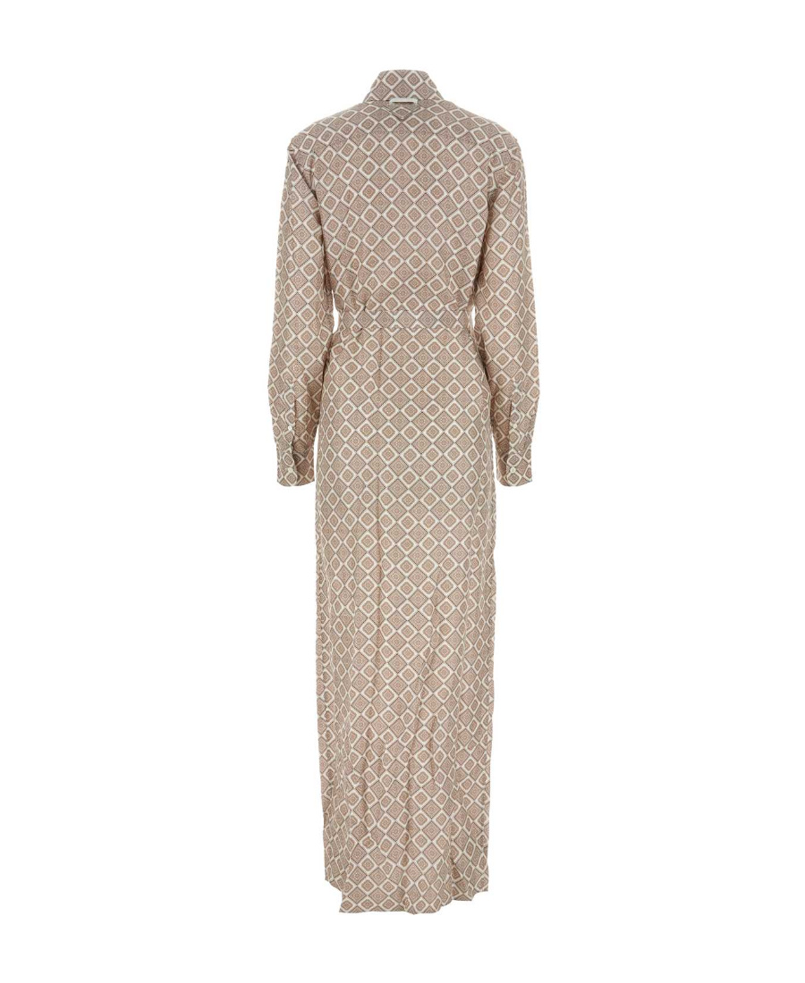 Prada Geometric Print Silk Shirt Dress In Bean Paste Color