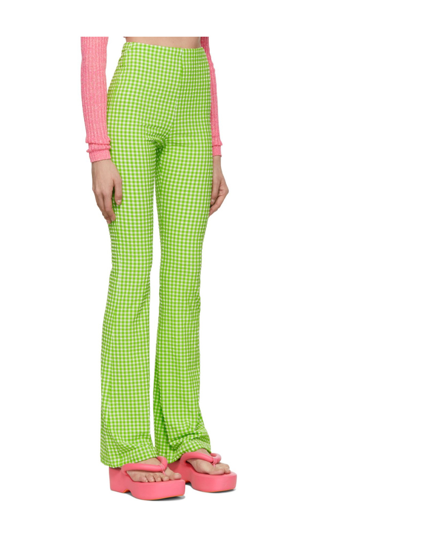 Msgm Check-pattern Flared Trousers In Green