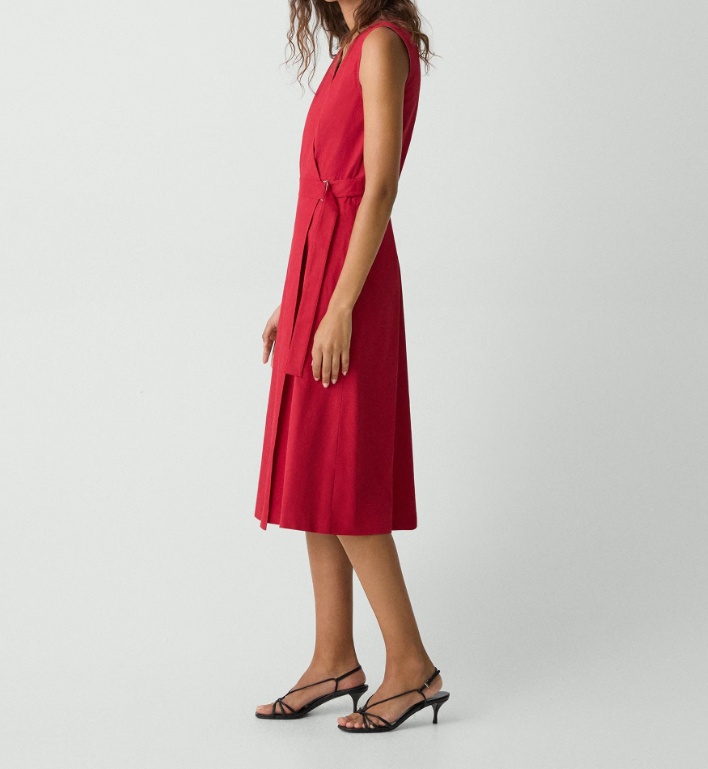 Theory Sleeveless A-line Wrap Dress In Good Linen In Cherry