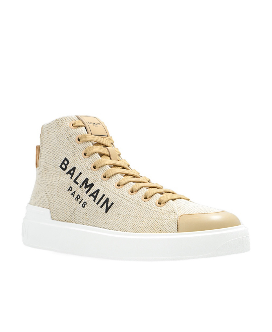 Balmain B Court High Top-canvas & Logo In White Cotton In Nude