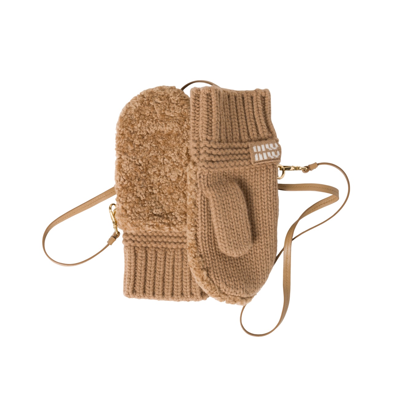 Miu Miu Wool, Cashmere And Shearling Mittens In Brown