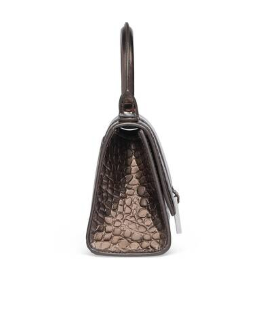 Balenciaga Hourglass Xs Croc-embossed Leather Top Handle Satchel In Black