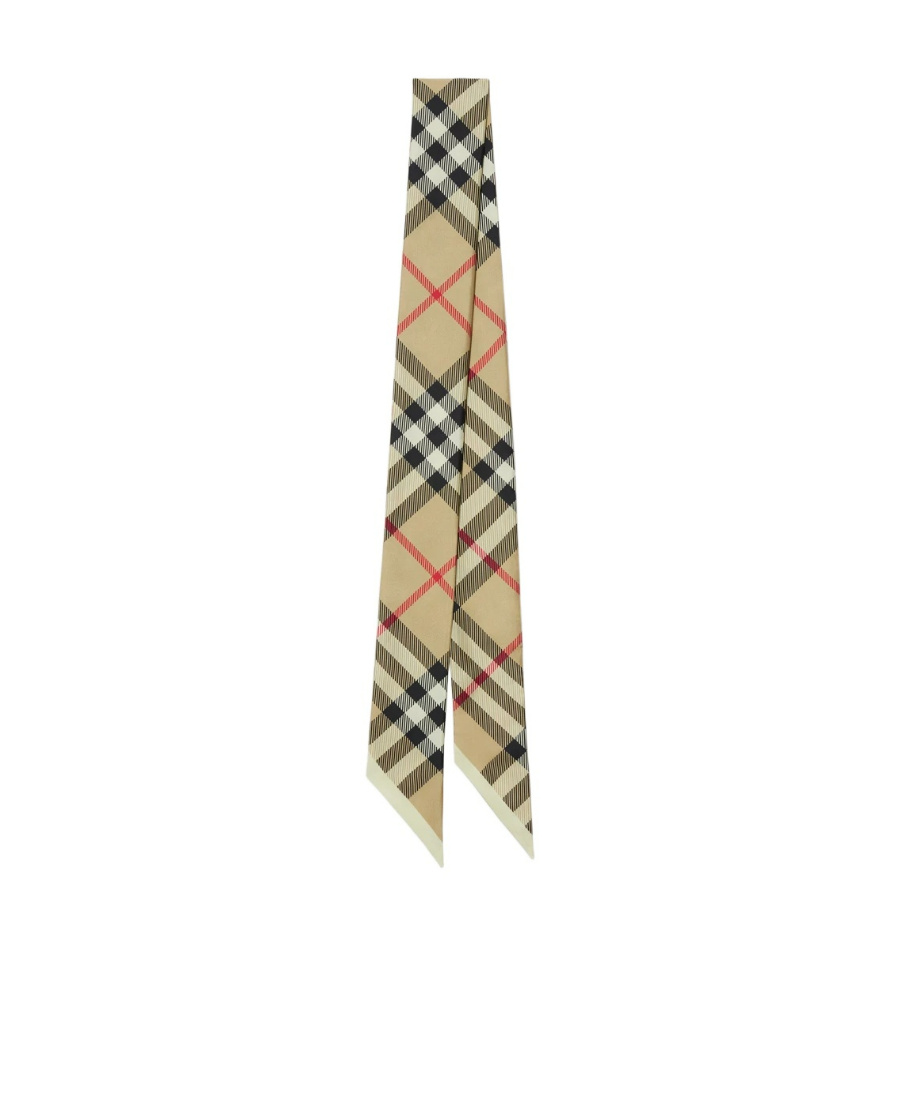 Burberry Silk Check Skinny Scarf In Nude
