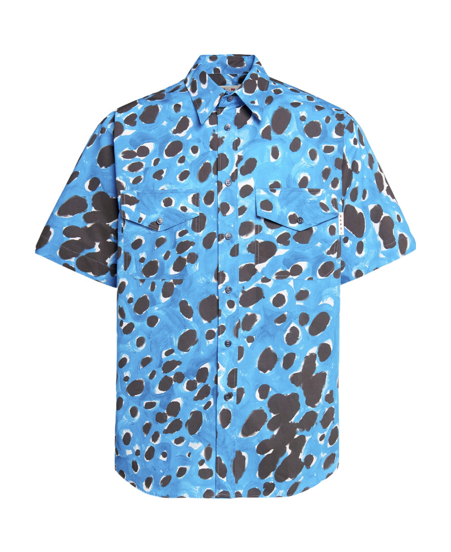 Marni "pocketed Pop Dots" Shirt In Baby Blue