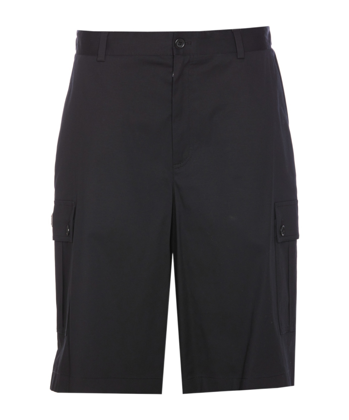 Dolce & Gabbana Black Bermuda Shorts With Logo Patch In Black