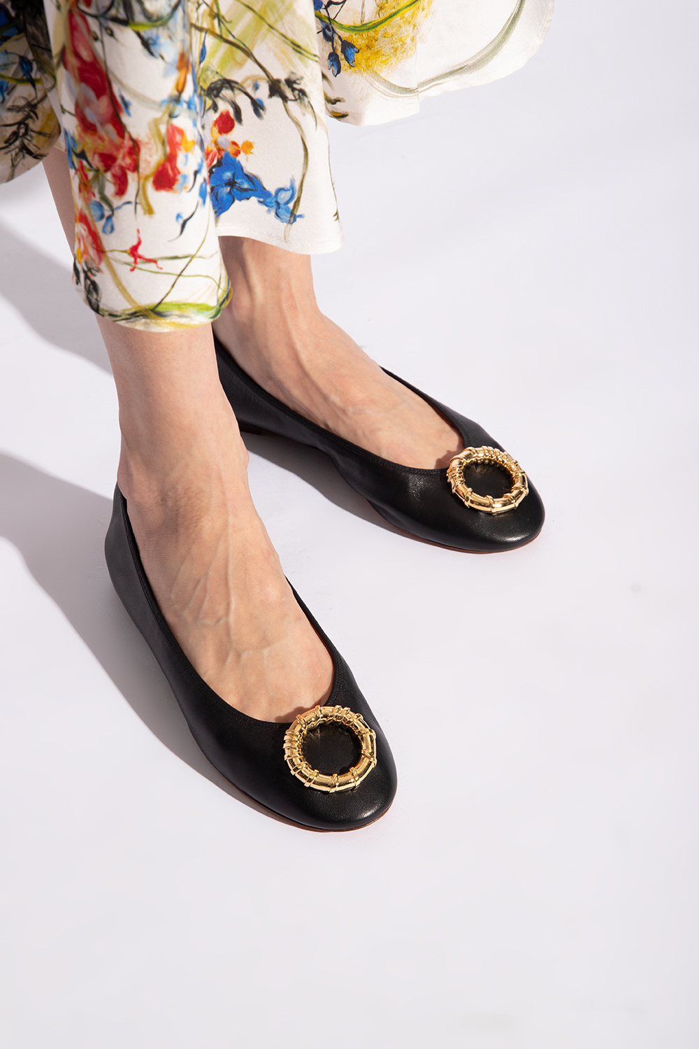 Lanvin Buckled Leather Ballerina Shoes In Black