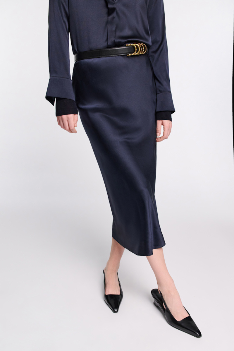 Dorothee Schumacher Stretch Silk-satin Midi-skirt In Blue