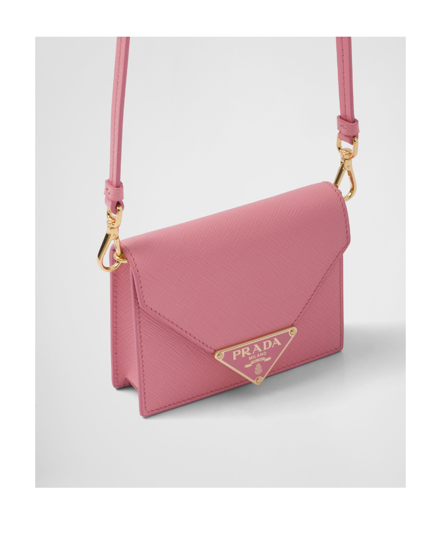 Prada Saffiano Card Bag With Shoulder Strap In Petal Powder