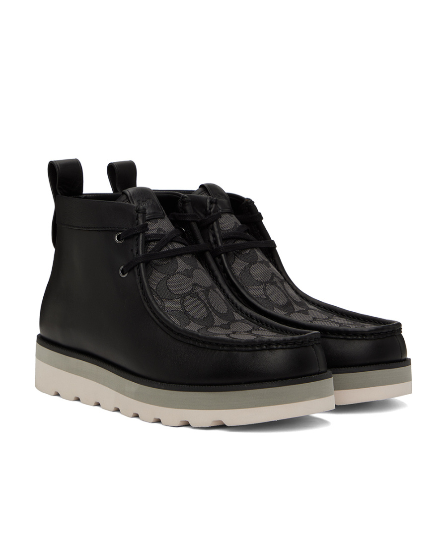 Coach Signature Logo-jacquard Leather Boots In Black