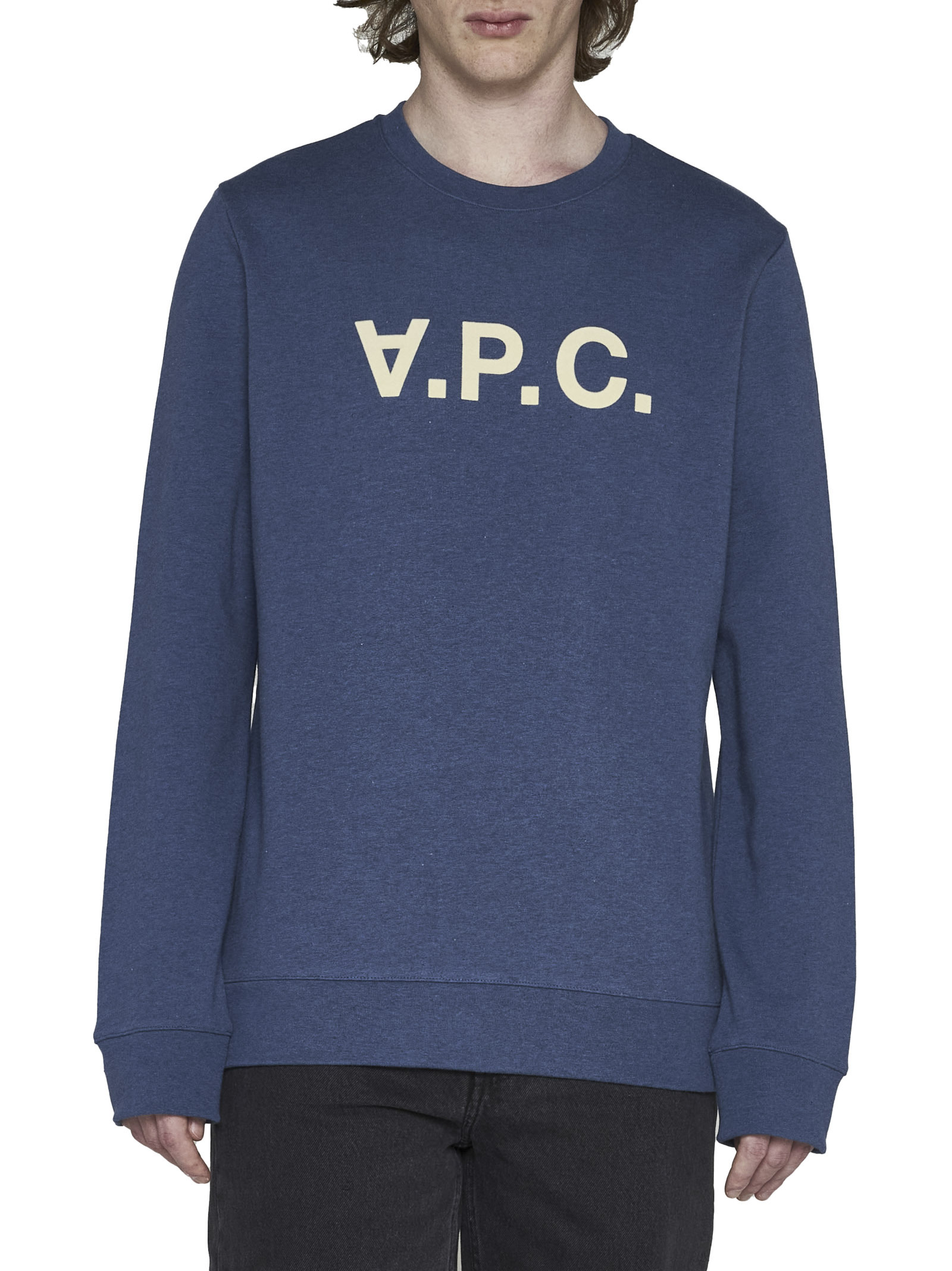 Apc A.p.c. Logo Printed Crewneck Sweatshirt In Blue