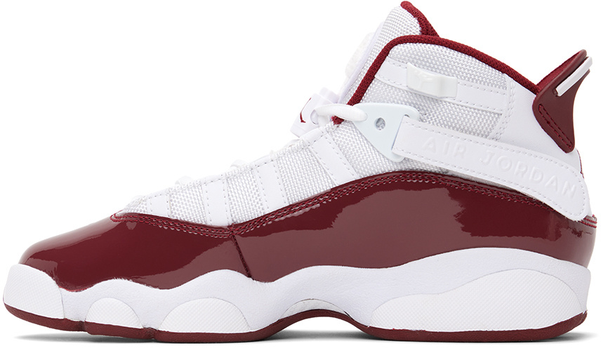 Nike Kids White & Burgundy 6 Rings Big Kids Sneakers In White Burgundy