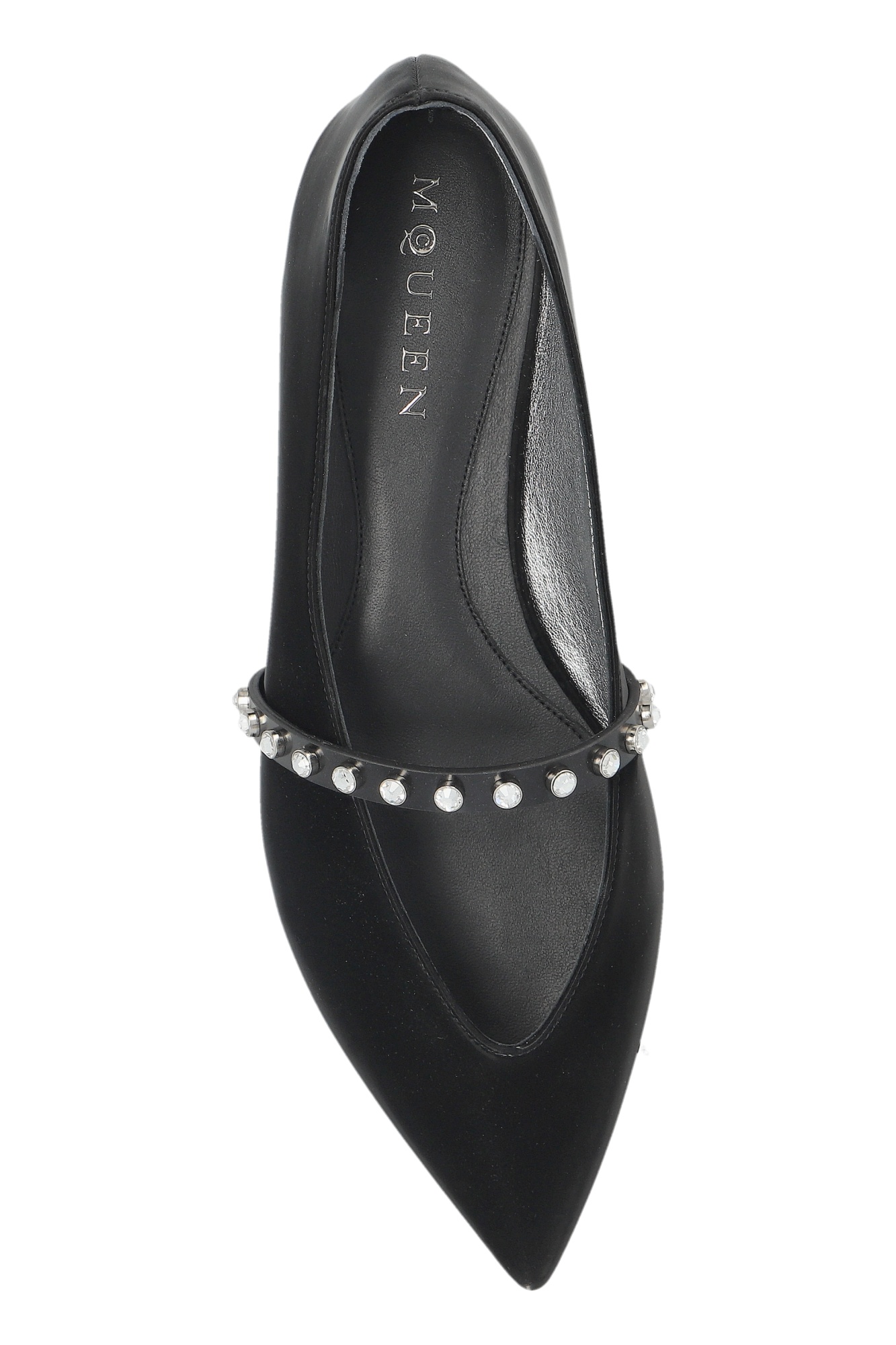 Alexander Mcqueen Mcqueen Crystal Embellished Pointed Toe Mary Jane Flat In Black