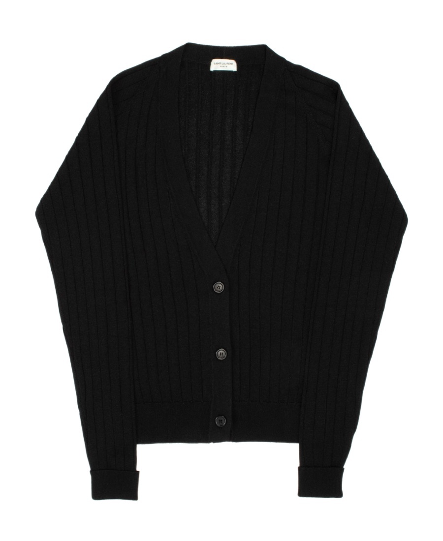Saint Laurent V-neck Knitted Cardigan In Black