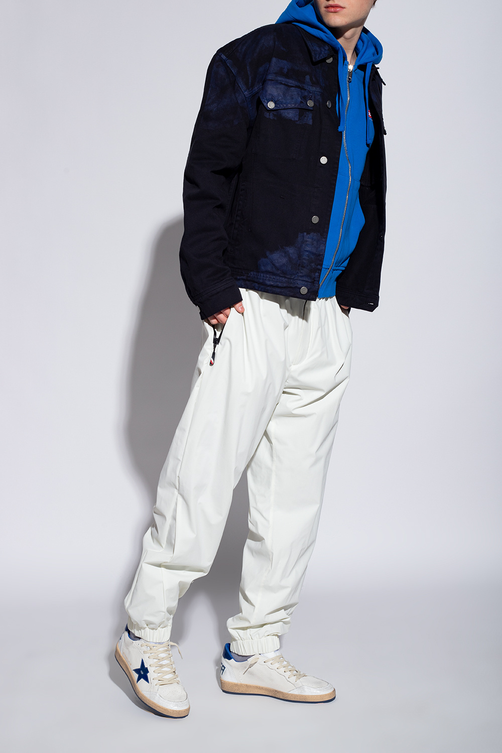 Golden Goose Ball Star Sneakers In White Nappa Leather With Light Blue Laminated Leather Star And Heel Tab In White