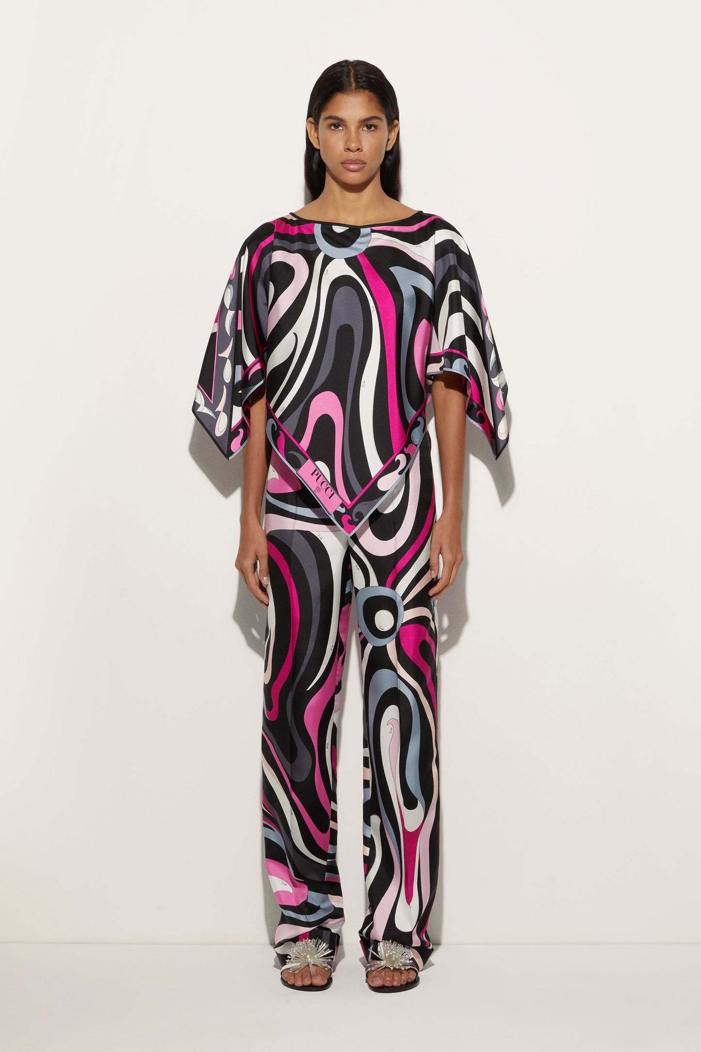 Emilio Pucci Marmo And Pesci Prints Kaftan Blouse In Black