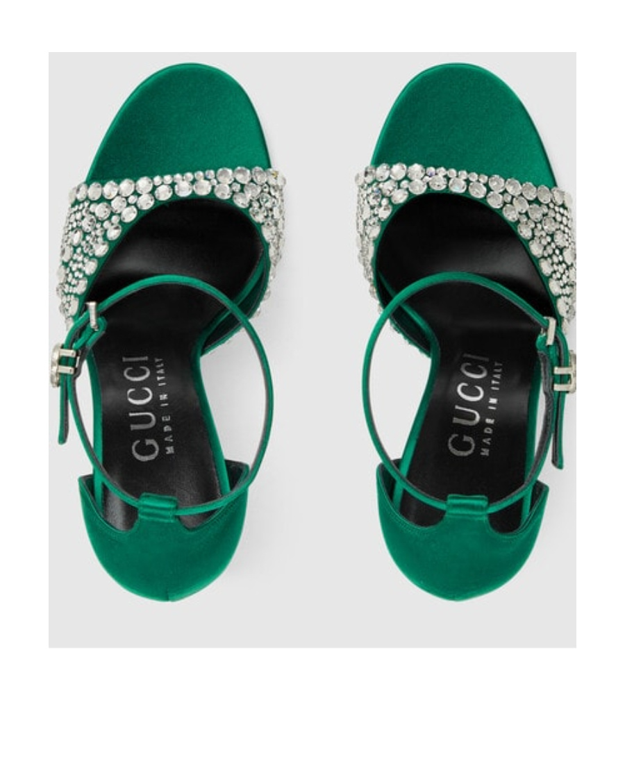 Gucci Women Balance With High Heel And Crystals In Green