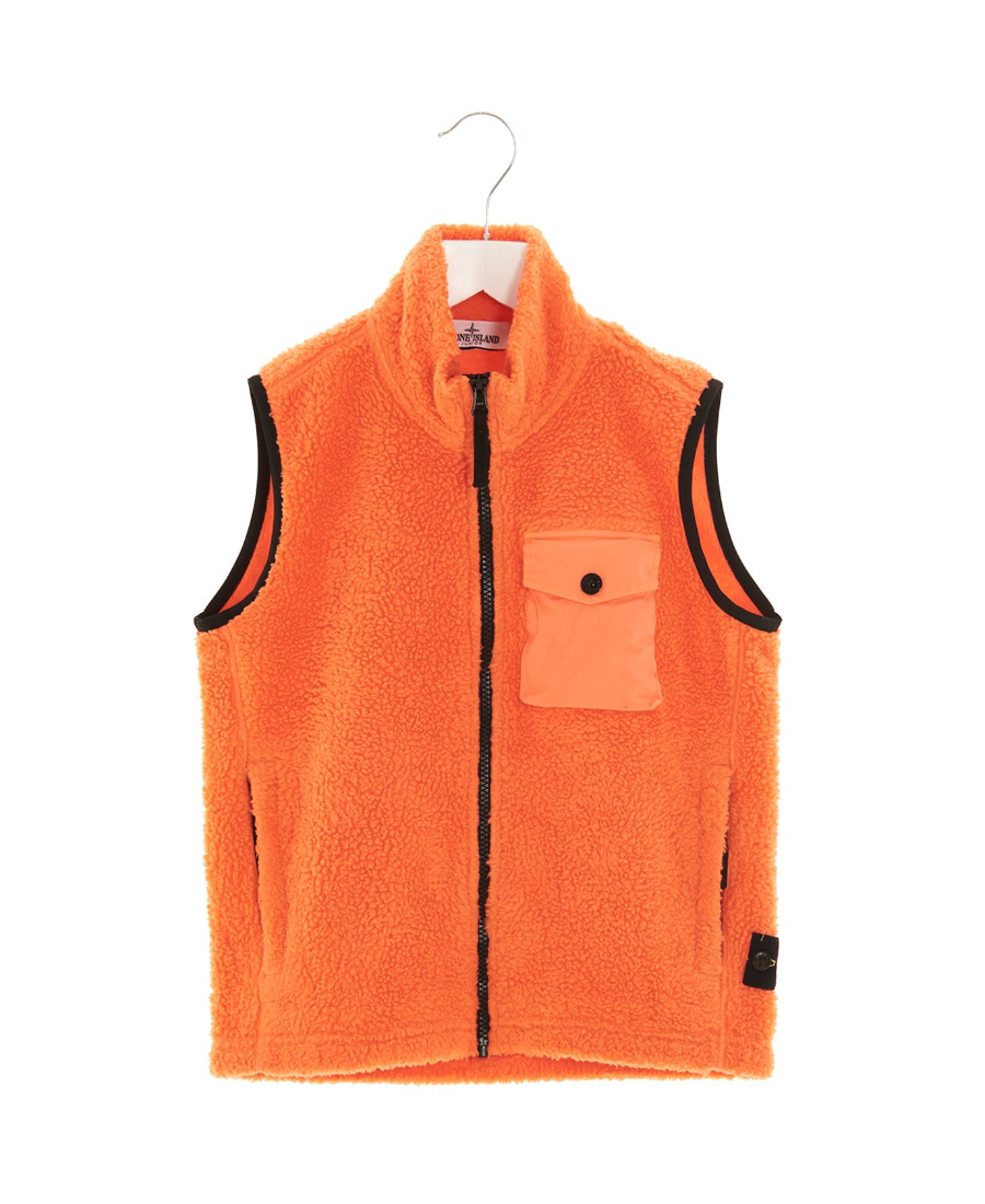 Stone Island Fleece-texture Zipped-up Gilet In Orange