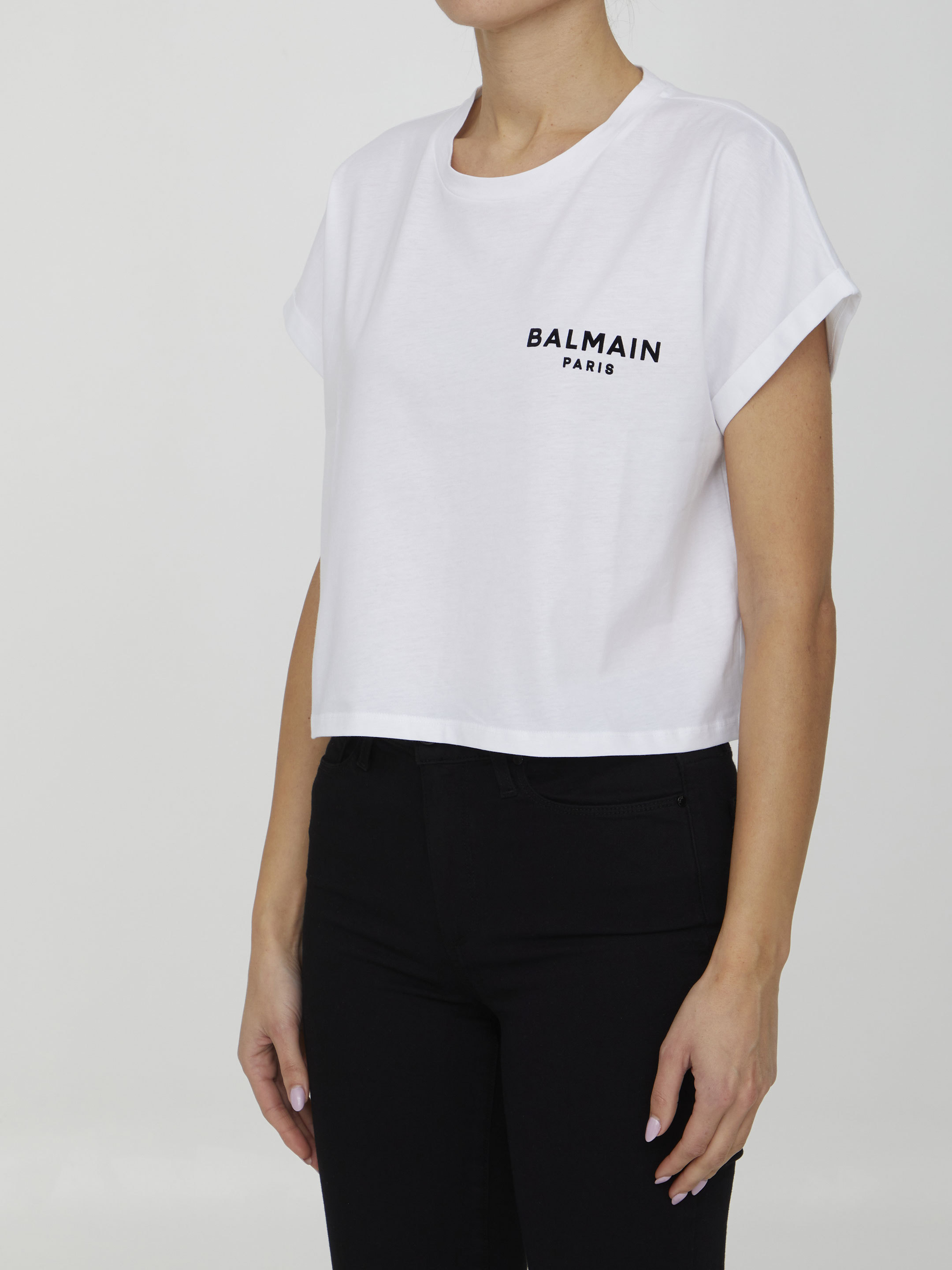 Balmain Relaxed-fit Cotton Crop Top With Logo Detailing In White