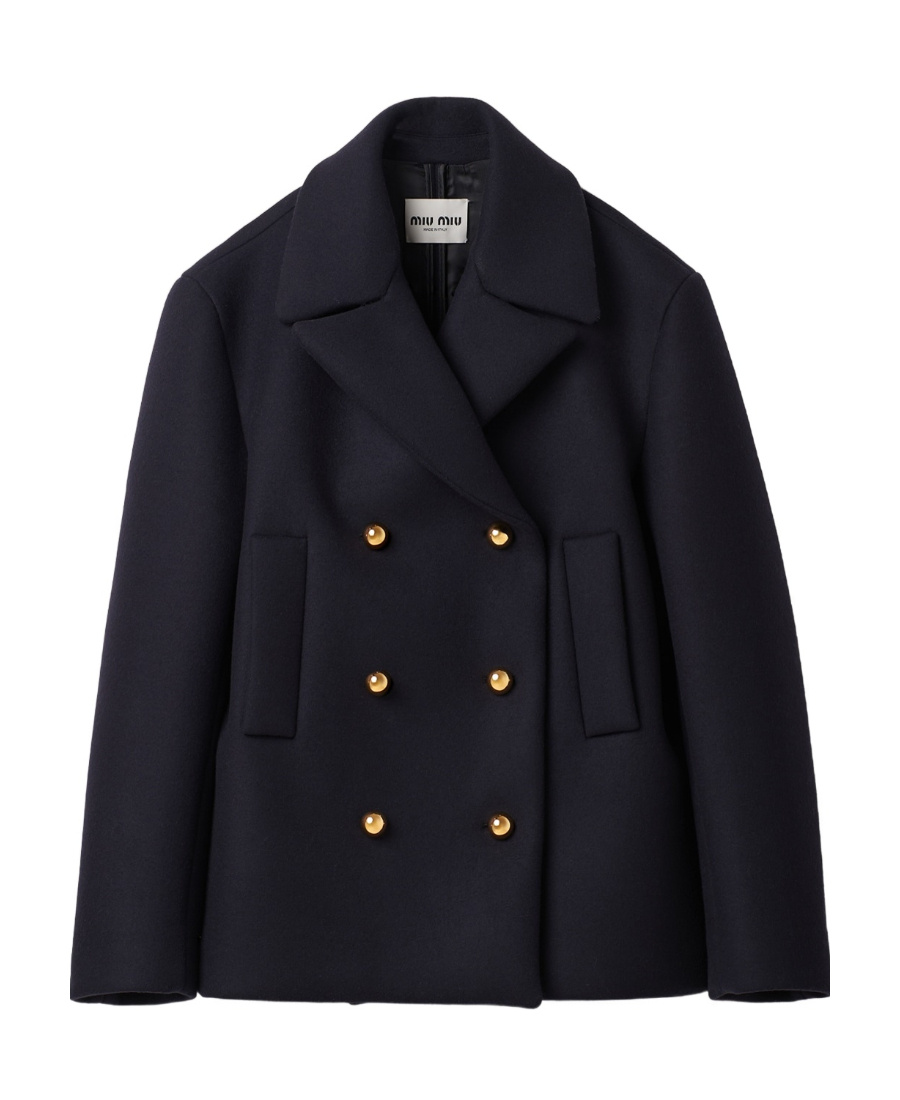 Miu Miu Double-breasted Wool Peacoat In Blue