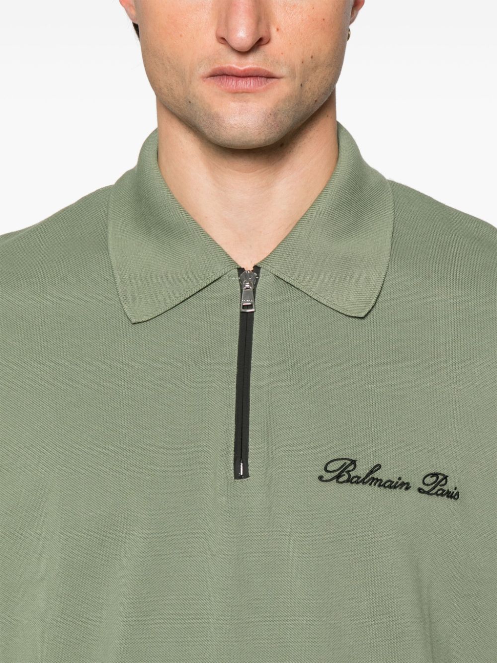 Shop Balmain Logo-embroidered Polo Shirt In Green