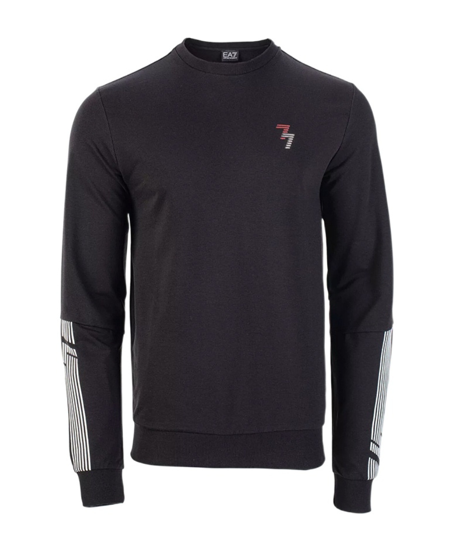 Ea7 Round Collar Long Sleeve Sweater In Black