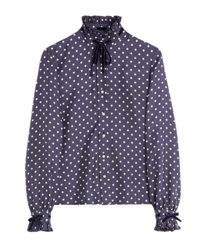 Valentino Twill Shirt With Plus De Pois Print In Gray