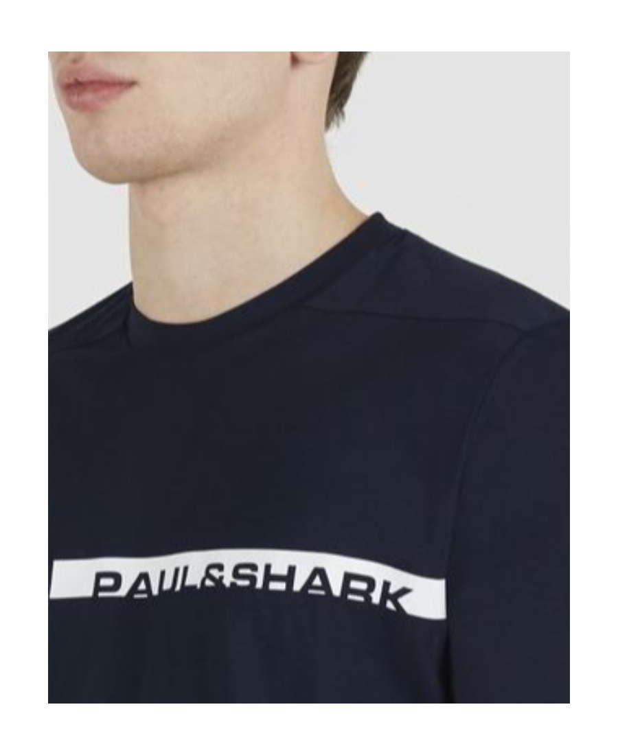 PAUL & SHARK NAVY BLUE PRINTED LOGO T-SHIRT