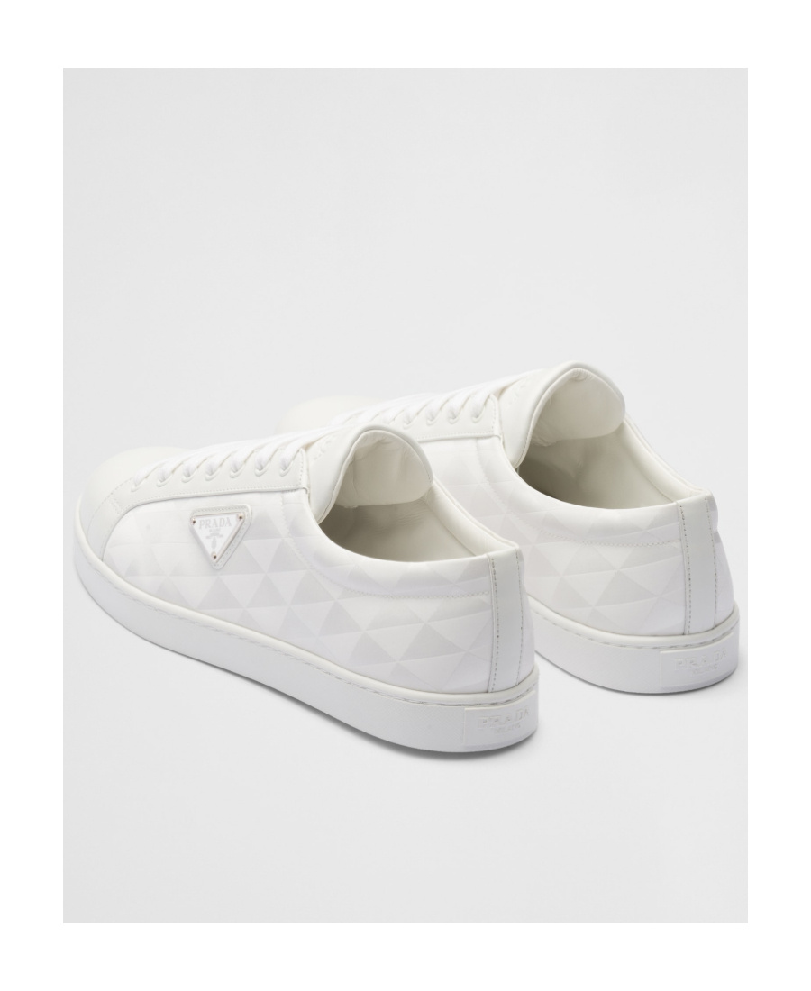 Prada Nylon And Leather Sneakers With Iconic Logo In White