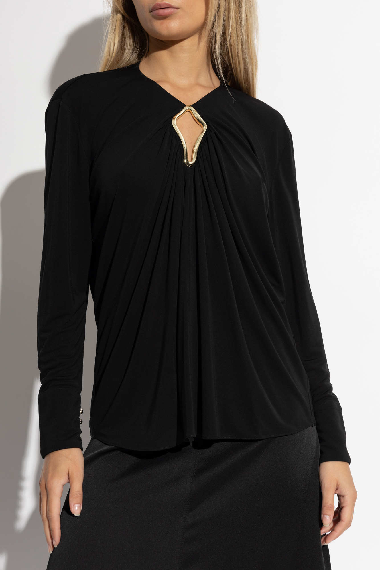Lanvin Draped Long-sleeved Blouse In Black