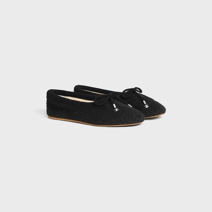 Celine Abby Ballerina In Alpaca Wool Fabric In Black
