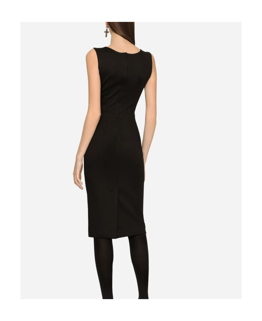 Dolce & Gabbana Sleeveless Scoop Neck Jersey Midi Dress In Black